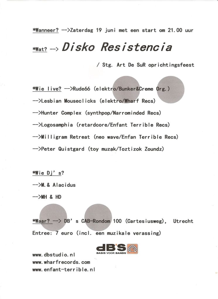 flyer: disko resistencia, db's, utrecht - june 19 2010